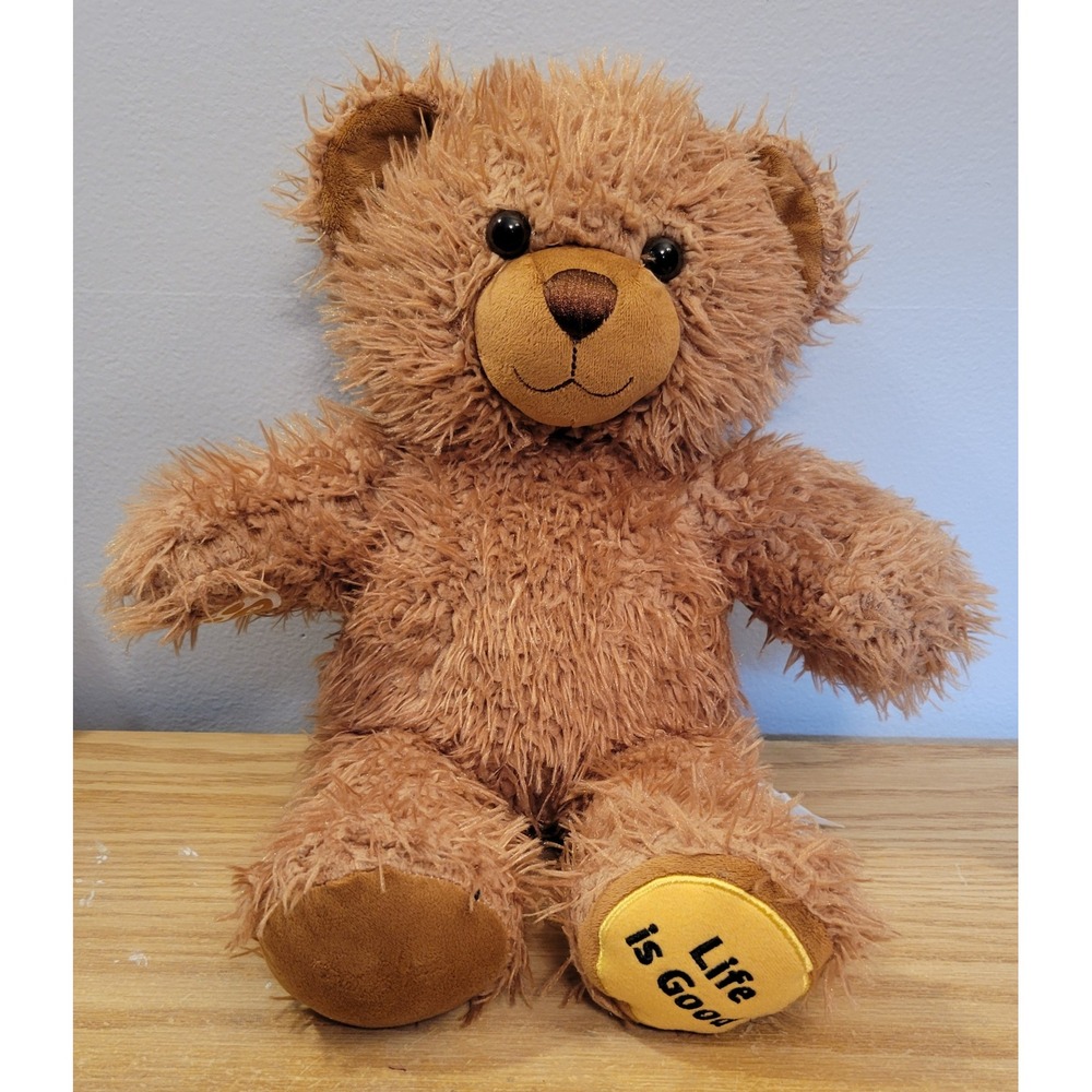 Build-A-Bear Workshop Life is Good Plush Brown Shaggy Fur Teddy Bear 16 inch